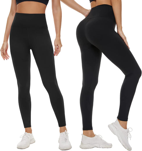 High Waisted Womens Black Workout Leggings - Running Tummy Control Yoga Pants